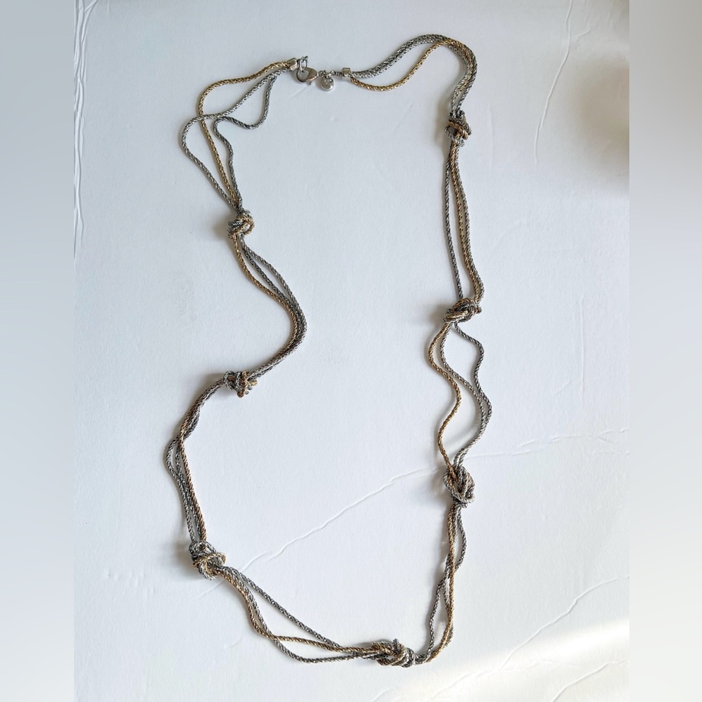 Loft mixed metal long rope chain necklace knot silver‎ gold multi strand